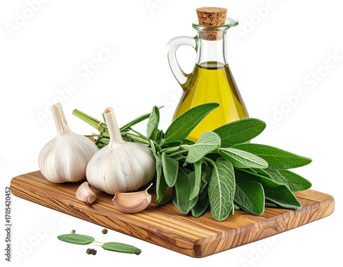 Rustic Kitchen Arrangement with Fresh Green Sage Leaves