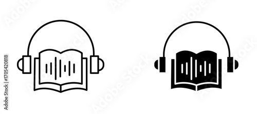 Audiobook Icon set in black color for ui designs