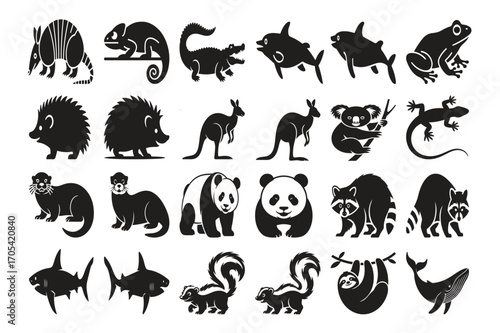 Collection of Black Animal Silhouettes on White Background