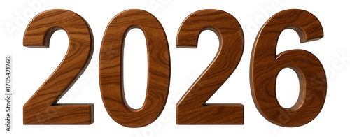 2026 year number in bold brown with wood grain