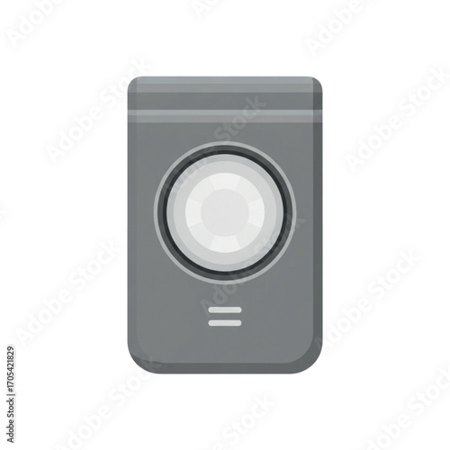 Modern gray speaker with a circular speaker cone.