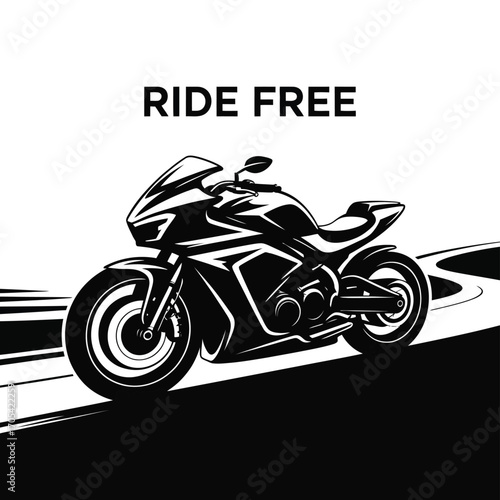 Black vector silhouette of a fast motorcycle on a dark background