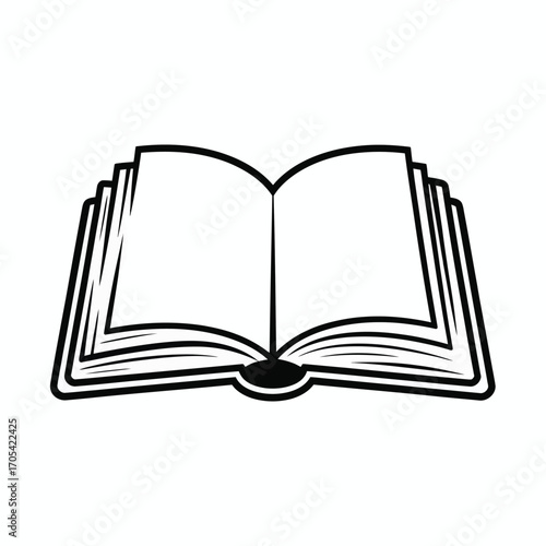 An open, vintage book with blank, empty pages and a hardcover is isolated on a white background for education and literature