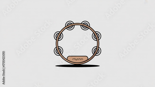 Illustration of a tambourine with a rhythm label, showcasing musical instruments and percussion elements