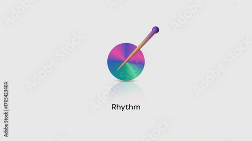 A vibrant, colorful drum with a stick, , symbolizing rhythm and music, with a modern and artistic design
