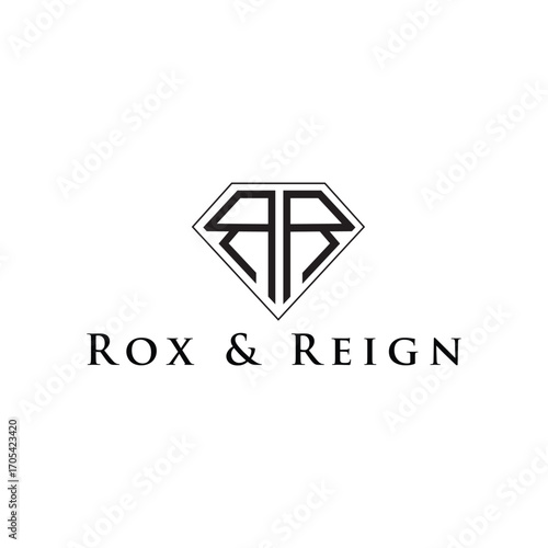 Elegant Rox and Reign Logo Design Diamond Symbol with Black Font Luxury Branding Fashion Jewelry Business Minimalist Style Design Contemporary Aesthetic Brand Identity