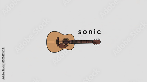 A minimalist illustration of an acoustic guitar, highlighting its natural wood grain and musical essence