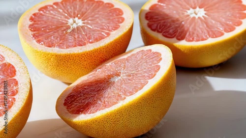 Vibrant Pink Grapefruit Halves Offer Healthy Citrus Snack with Fresh Fruit Appeal