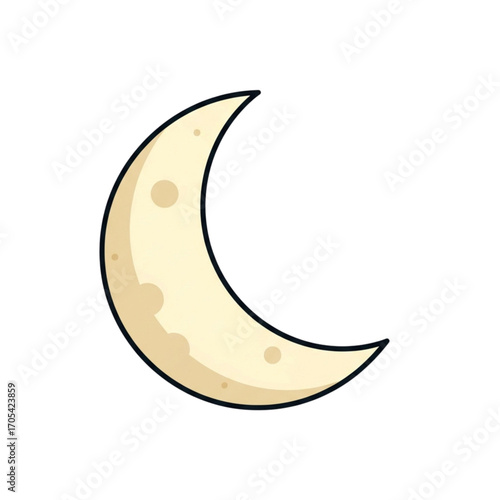 Crescent Moon Illustration with Craters.