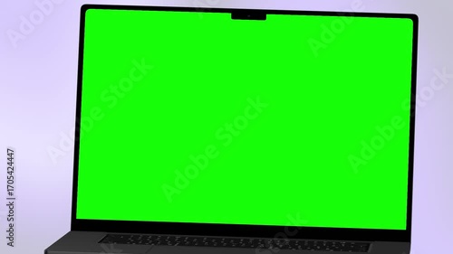 Realistic Laptop with Green Screen Animation Isolated on White Background Chroma Key