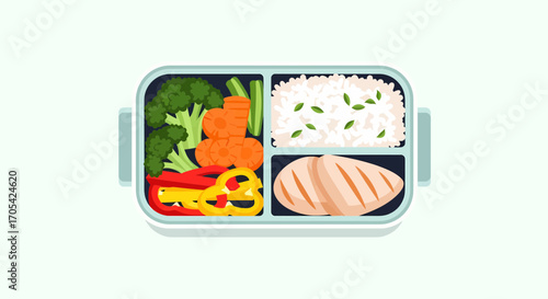 Balanced Meal In Lunchbox Isolated On White Background