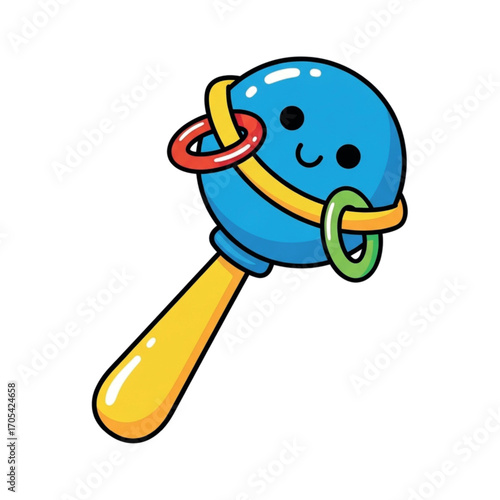 Cute Blue Baby Rattle Toy with Rings.
