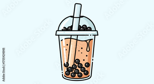 Cute Style Bubble Tea With Tapioca Pearls And Drink Straw