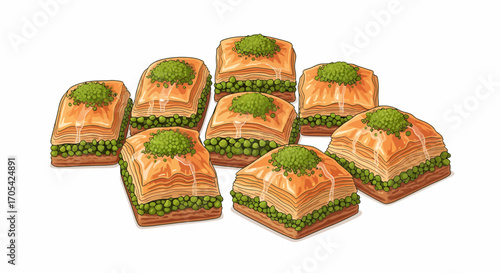 Delicious Baklava Dessert With Pistachios On White Background