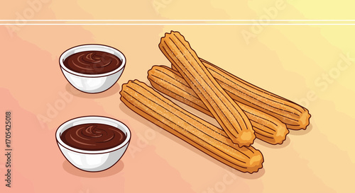 Delicious Churros And Chocolate Sauce For Sweet Treat