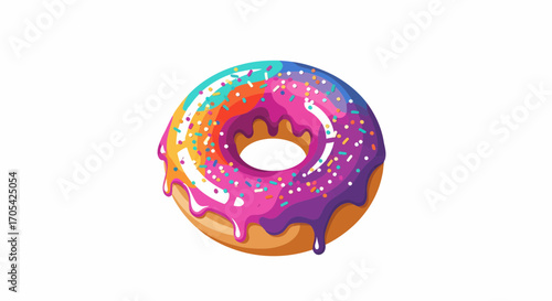 Delicious Donut With Colorful Glaze And Sprinkles Illustration