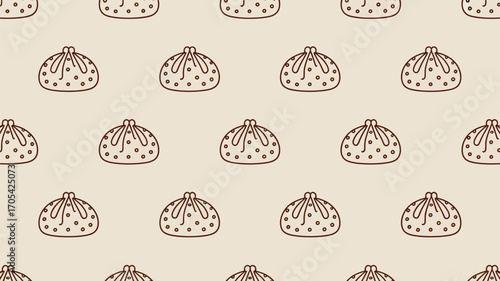 Seamless pattern featuring dumpling shaped illustrations with polka dots on a light background