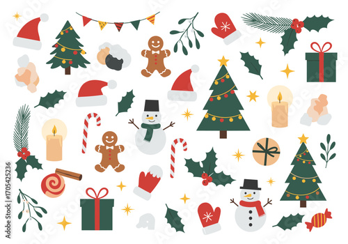 A festive collection of christmas holiday symbols and decorations for seasonal celebrations