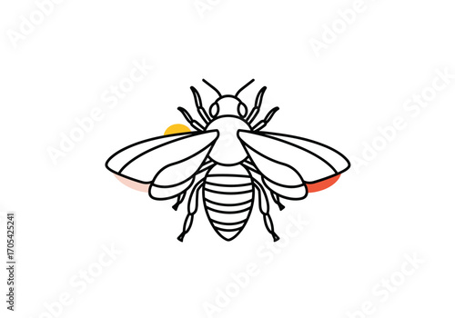 A minimalist illustration of a bee with abstract organic shapes and a white background capturing the essence of nature