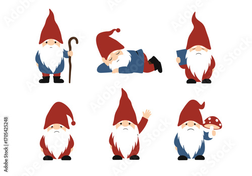 Charming garden gnomes featuring different poses and activities for outdoor decoration