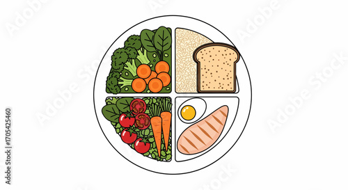 Healthy Plate With Portions Of Food On White Background