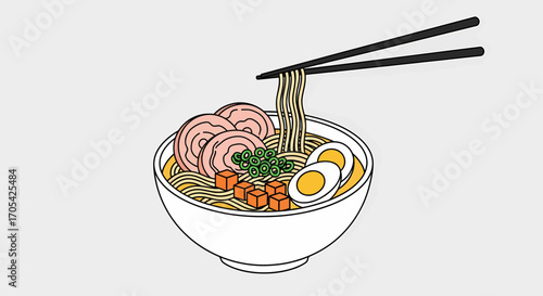 Illustration Of Ramen Bowl Garnished With Pork And Other Ingredients