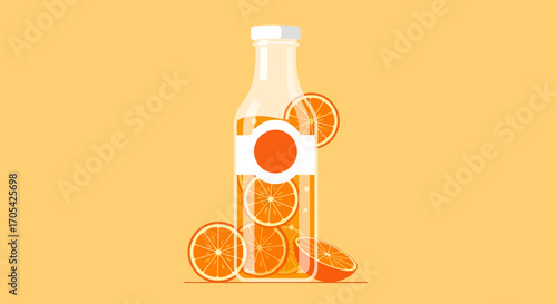 Refreshing Orange Juice In A Glass Bottle Healthy Drink Vector Illustration