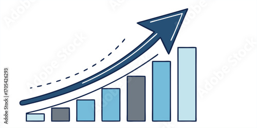 Blue financial business chart with an arrow showing investment progress and market growth. Transparent or png stock market investment trading graph growth.