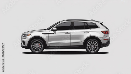 Side view of a modern silver suv car, showcasing its sleek design and sporty features for automotive enthusiasts