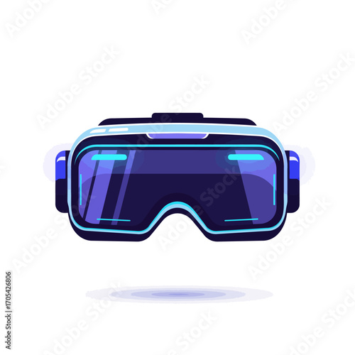 A futuristic virtual reality headset with glowing blue elements. An isolated vector illustration of modern AR technology and gaming equipment