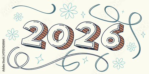 Vintage style sale sign and 2026 decoration card with love celebration text, a symbol of happy Christmas and New Year. 2026 card cector design.
