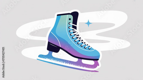 Illustration of a colorful ice skate with a and a star, perfect for winter sports and recreational activities