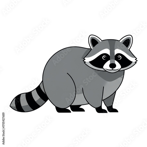 Cute Cartoon Raccoon Standing on White Background.