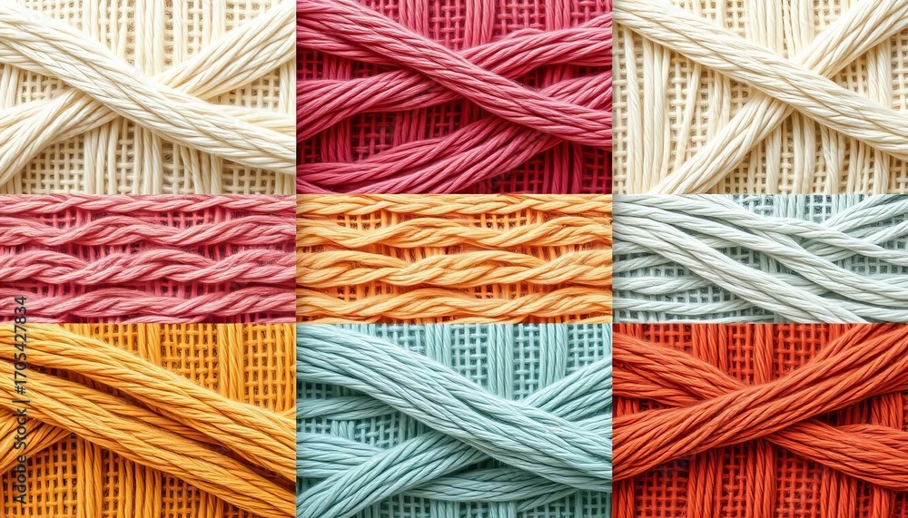 Seamless patterns of six realistically rendered linen string textures in organic color palettes, pattern, fiber Seamless patterns of six realistically rendered linen string textures in organic color palettes, pattern, fiber