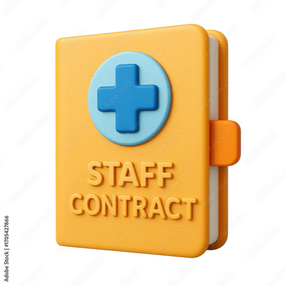 Obraz premium healthcare agreement staff concept. Staff contract with a blue symbol on a yellow cover.
