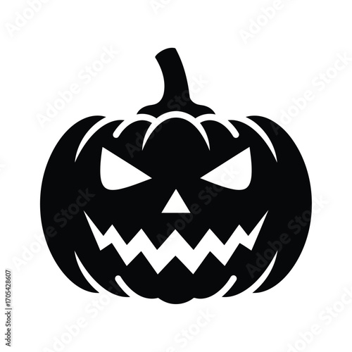 Vector art of a black silhouette of a scary jackolantern with a carved face
