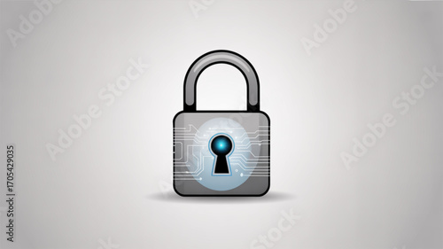 Digital padlock icon on a gray background, representing cybersecurity, data protection, and secure access to information in the digital age