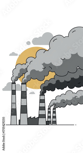 Industrial pollution from factory chimneys polluting the environment.