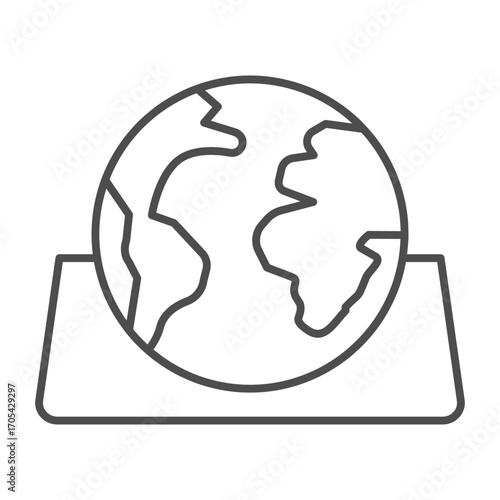 Planet earth on paper sheet thin line icon, osint analytics concept. Vector graphics. World globe on board, exploration sign on white background, outline style icon for mobile or web design.