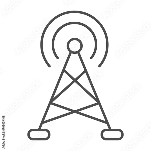 Television antenna thin line icon, osint analytics concept. Vector graphics. Radio transmission tower, technology sign on white background, outline style icon for mobile or web design.