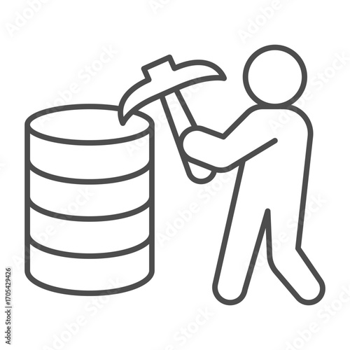 Open source program disks and data miner person thin line icon, osint analytics concept. Vector graphics. Array of collection sign on white background, outline style icon of mobile or web design.
