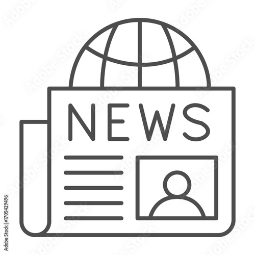 World globe and newspaper thin line icon, osint analytics concept. Vector graphics. Paper with news and planet, social worth sign on white background, outline style icon for mobile or web design.