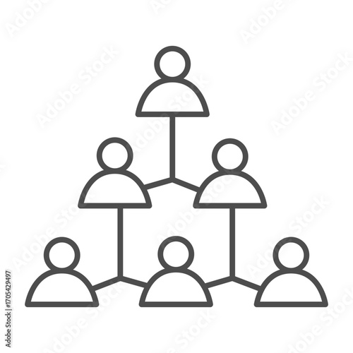 Social status pyramid thin line icon, osint analytics concept. Vector graphics. Pyramid scheme with user pics, rename growth sign on white background, outline style icon for mobile or web design.