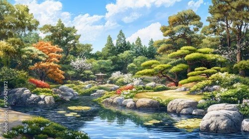 Serene Japanese Garden Landscape: A Tranquil Oasis of Nature's Beauty