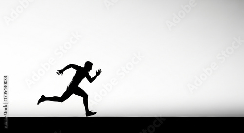 Dynamic silhouette of athlete sprinting with determination against bright backdrop, embodying peak performance and speed, perfect for sports branding and motivational campaigns
