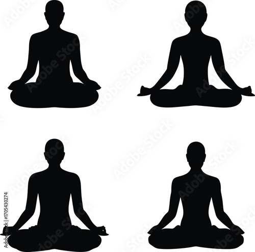 a silhouette of a person sitting in a meditative yoga pose, graceful and serene, black and white, minimalist, high contrast, abstract, digital art
