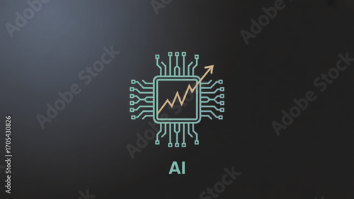 Artificial intelligence chip with an upward trend line, symbolizing growth and innovation in the tech industry