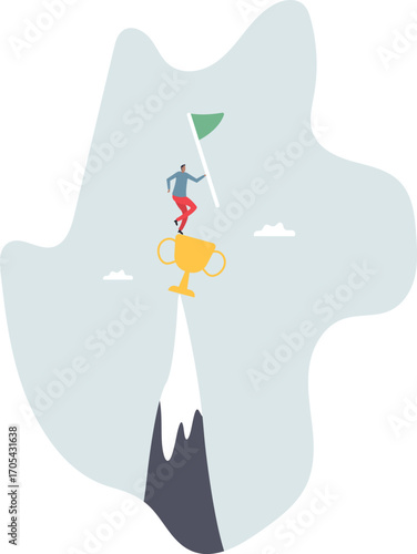 Success leadership to achieve goal, motivation or aspiration to reach target, winner challenge, growth journey or honor pride .about a man and his life.