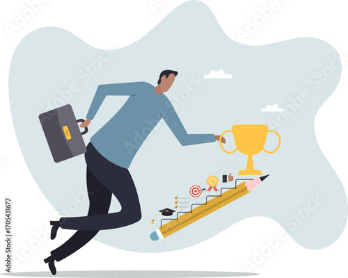 Career planning, step to develop plan and growth career opportunity, professional achievement or business success .about a man and his life.