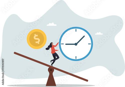 Time and money balance, weight between work and life, long term investment or savings, control or make decision.about a man and his life.